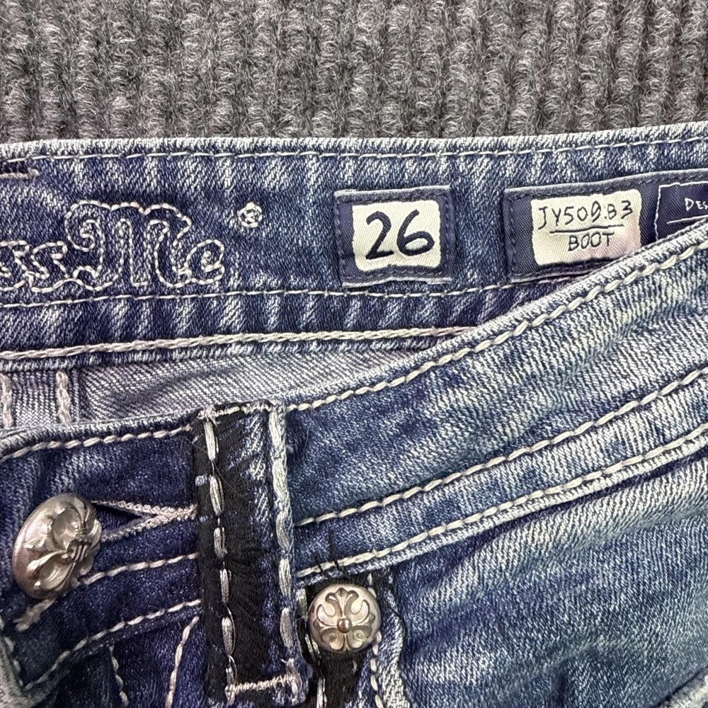 MISS ME Jeans womens 26x32 low rise Boot Peace Sign Rhinestone Y2K embelished - Picture 8 of 11